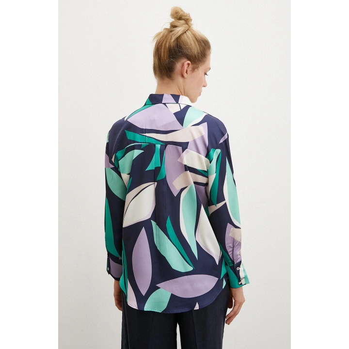 Desenli V Yaka Gömlek Mor