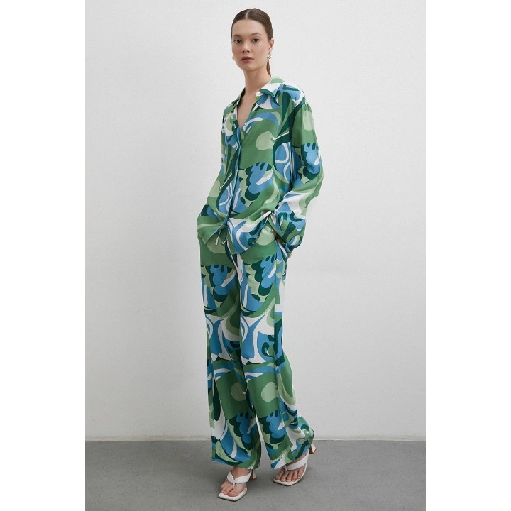 Desenli Viskon Gömlek Yeşil