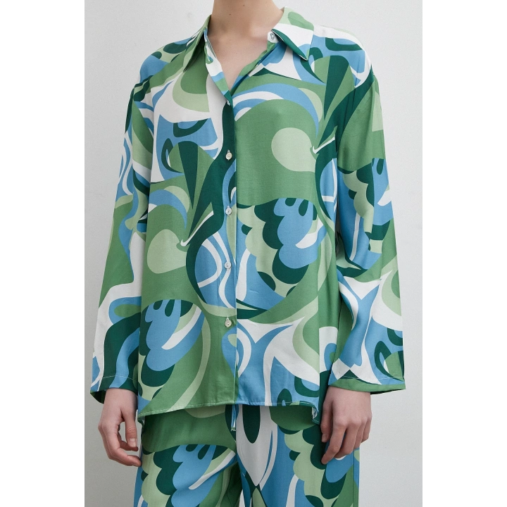 Desenli Viskon Gömlek Yeşil
