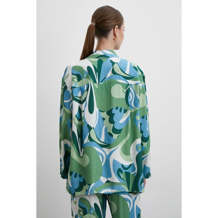 Desenli Viskon Gömlek Yeşil