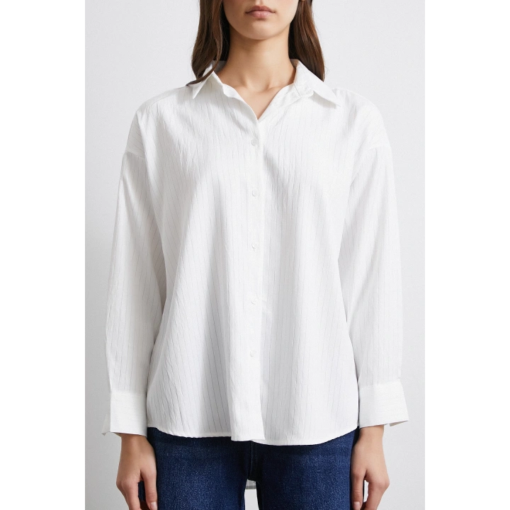 Diagonal Desen Gömlek Beyaz