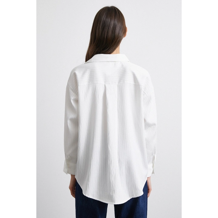 Diagonal Desen Gömlek Beyaz