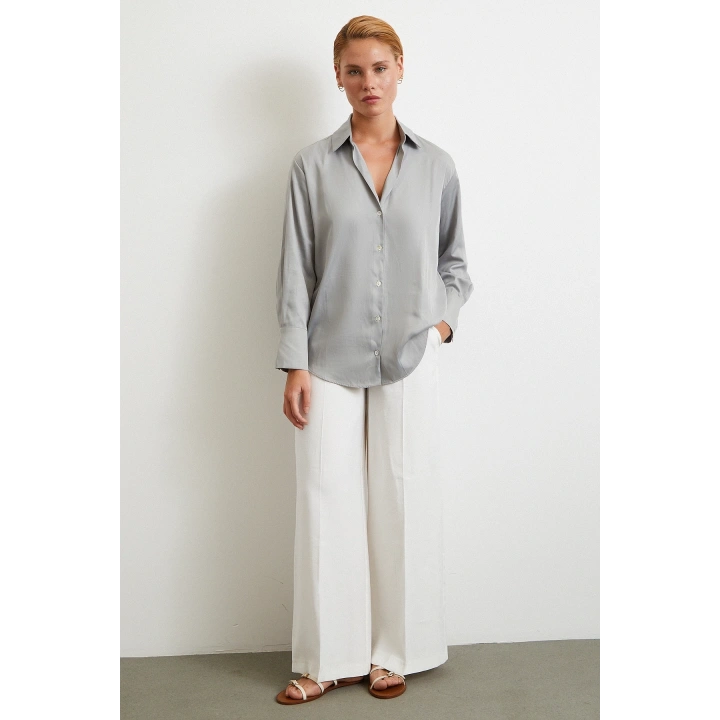 Diagonal Desen Gömlek Gri