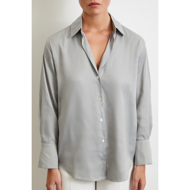 Diagonal Desen Gömlek Gri