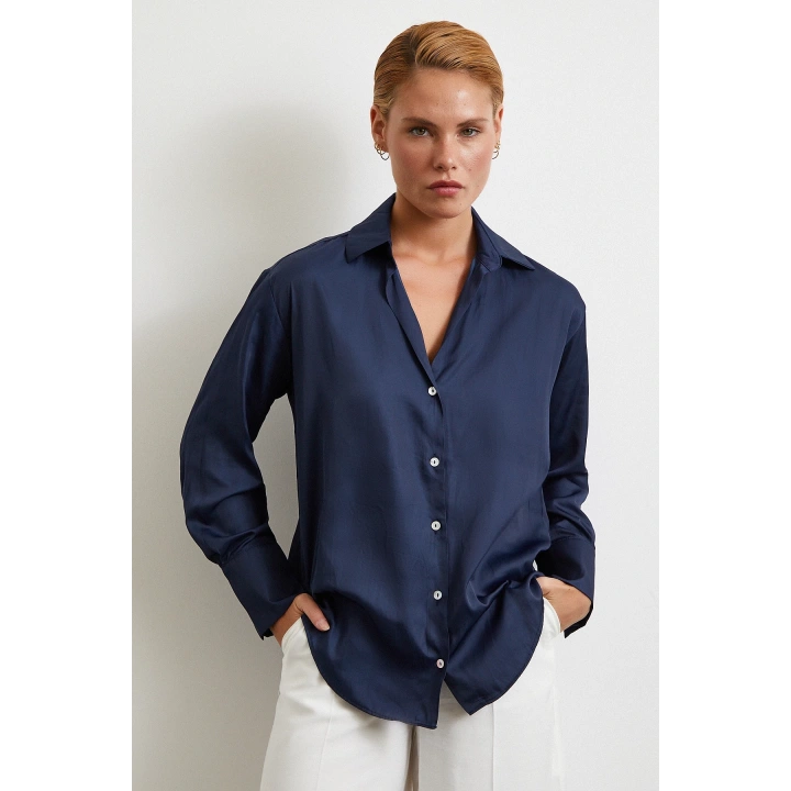 Diagonal Desen Gömlek Lacivert