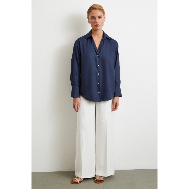 Diagonal Desen Gömlek Lacivert