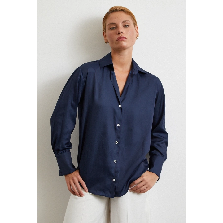 Diagonal Desen Gömlek Lacivert