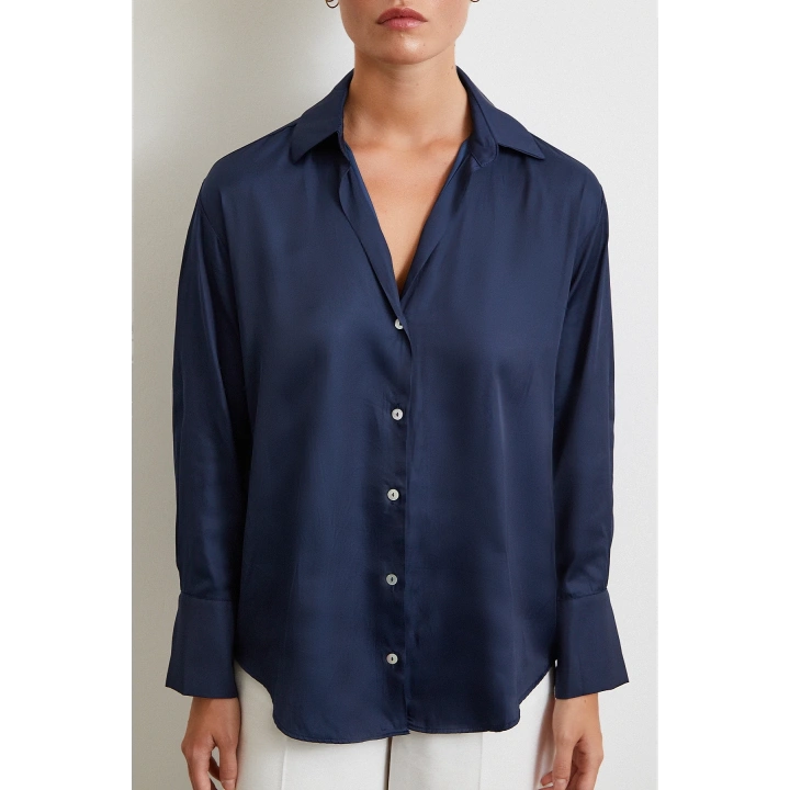 Diagonal Desen Gömlek Lacivert