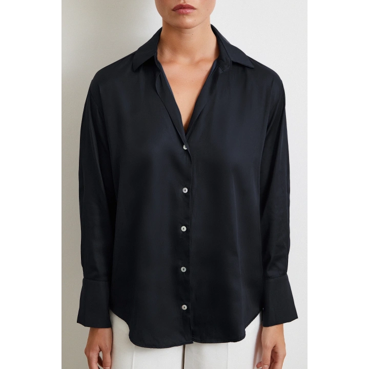 Diagonal Desen Gömlek Siyah