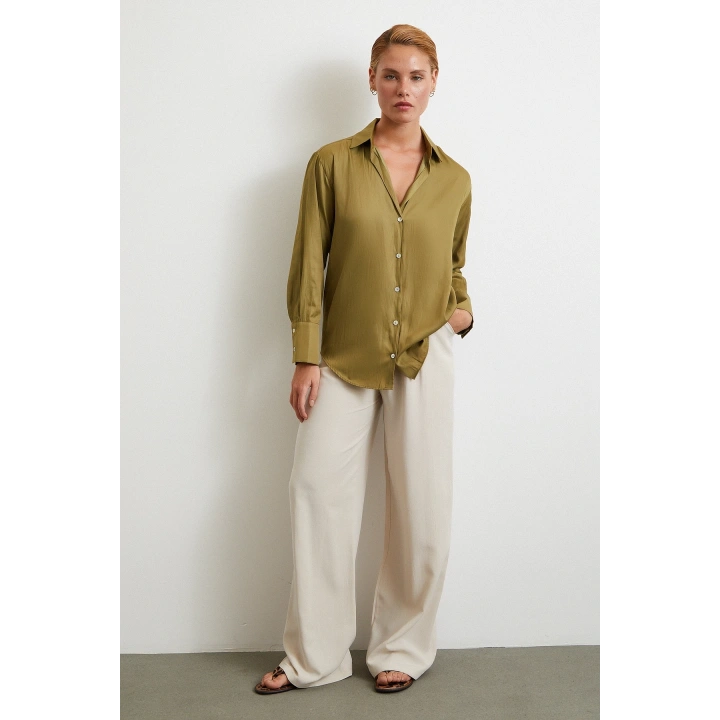 Diagonal Desen Gömlek Yeşil