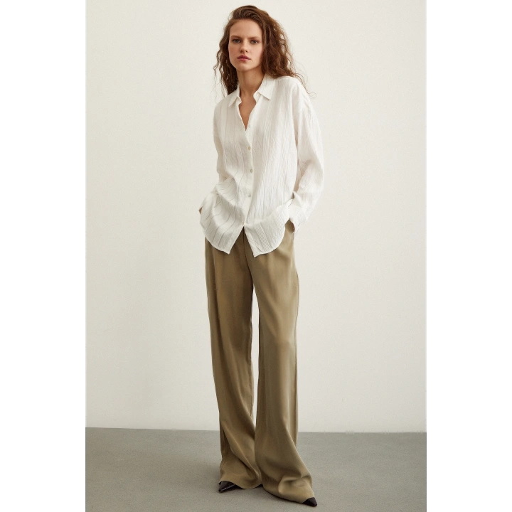 Dokulu Çizgili Gömlek Beyaz