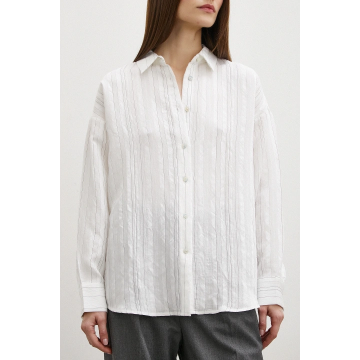 Dokulu Çizgili Gömlek Krem