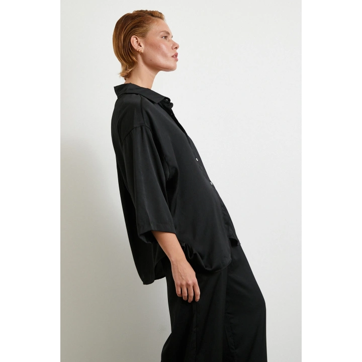 Dökümlü Romantik Gömlek Siyah
