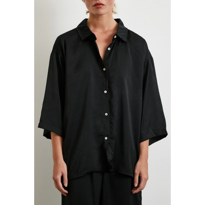 Dökümlü Romantik Gömlek Siyah
