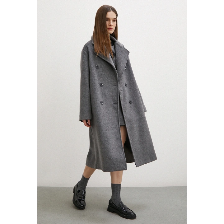 Düğme Detaylı Kaşe Kaban Antirasit