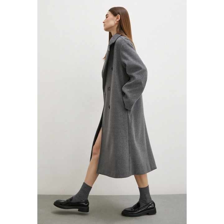 Düğme Detaylı Kaşe Kaban Antirasit