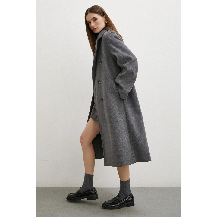 Düğme Detaylı Kaşe Kaban Antirasit