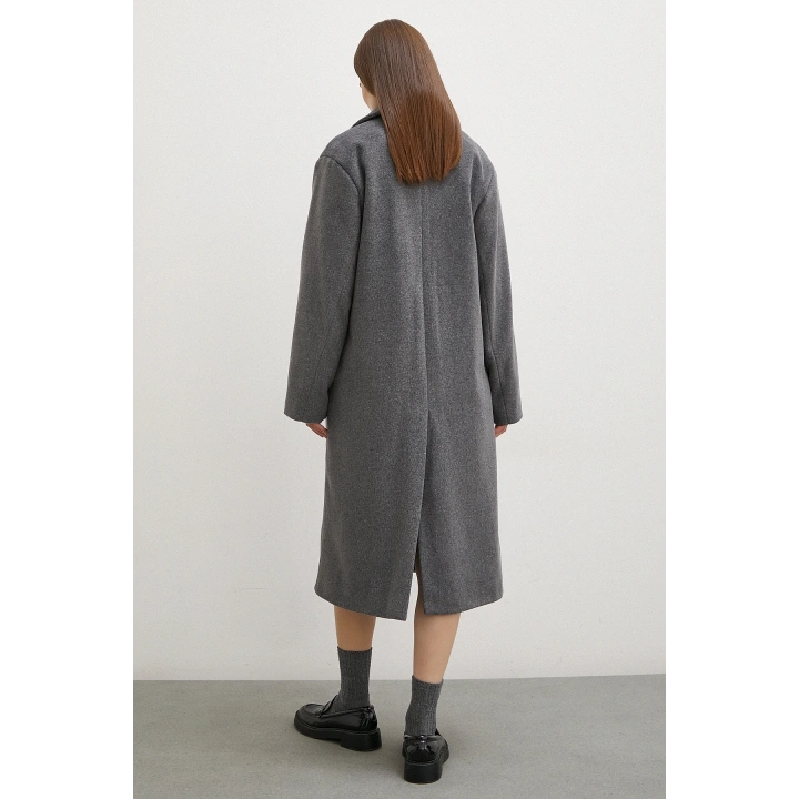 Düğme Detaylı Kaşe Kaban Antirasit