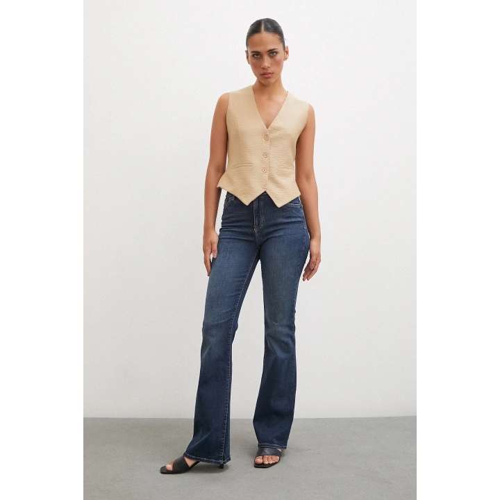 Düğmeli Yelek Camel