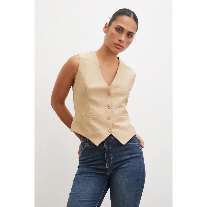 Düğmeli Yelek Camel