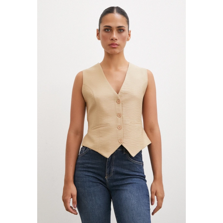 Düğmeli Yelek Camel