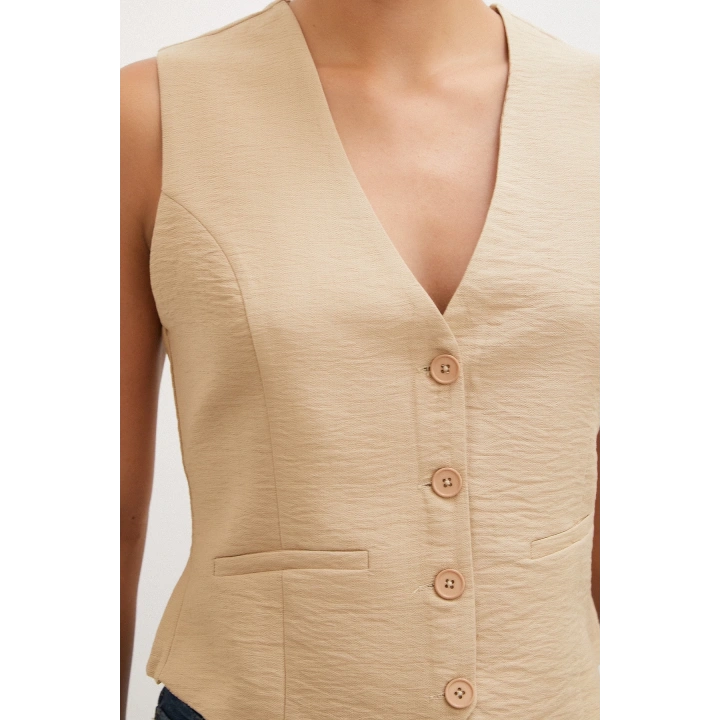 Düğmeli Yelek Camel