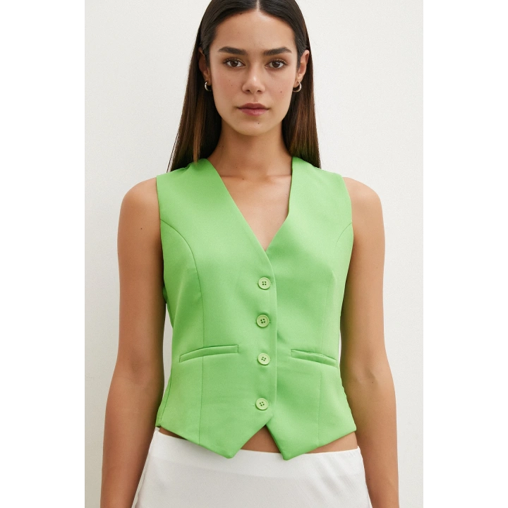 Düğmeli Yelek Fıstık Yeşili