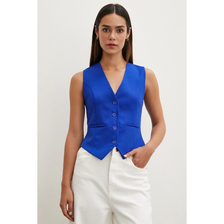 Düğmeli Yelek Saks