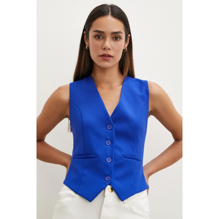 Düğmeli Yelek Saks