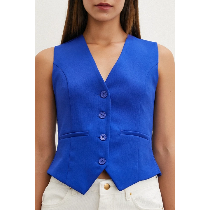 Düğmeli Yelek Saks