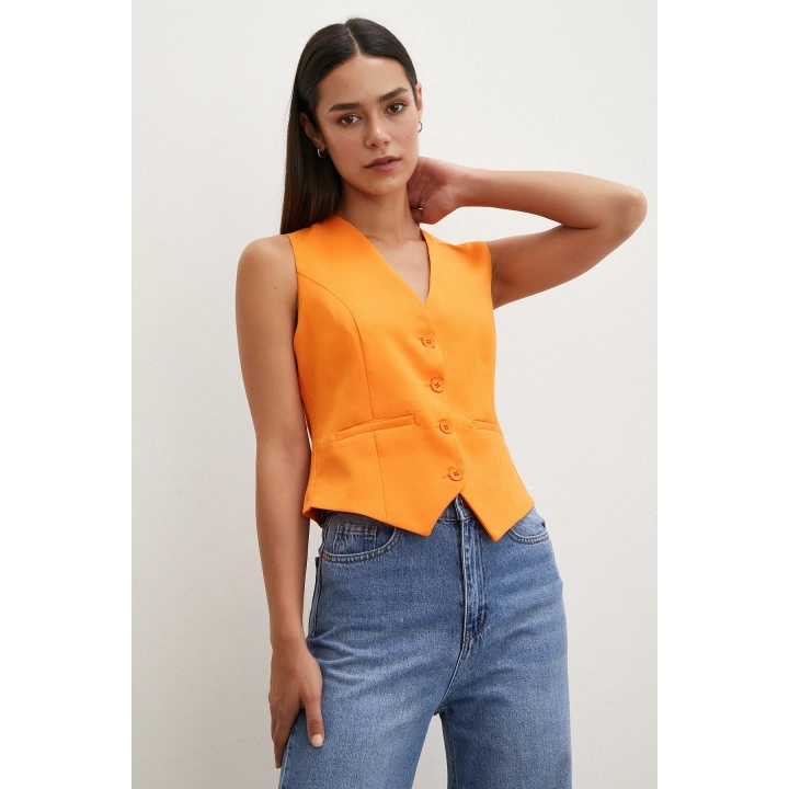 Düğmeli Yelek Turuncu