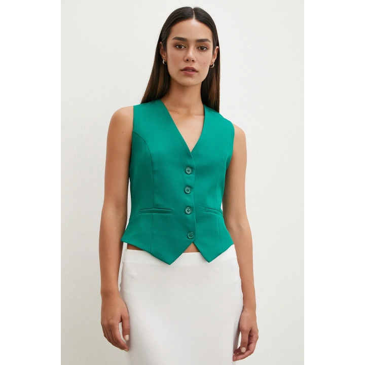 Düğmeli Yelek Yeşil