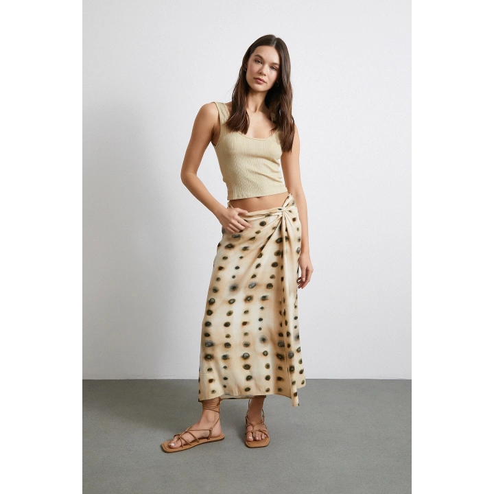 Düğüm Detaylı Etek Ekru