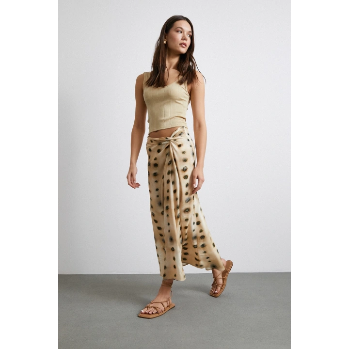 Düğüm Detaylı Etek Ekru