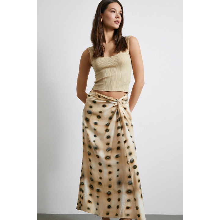 Düğüm Detaylı Etek Ekru