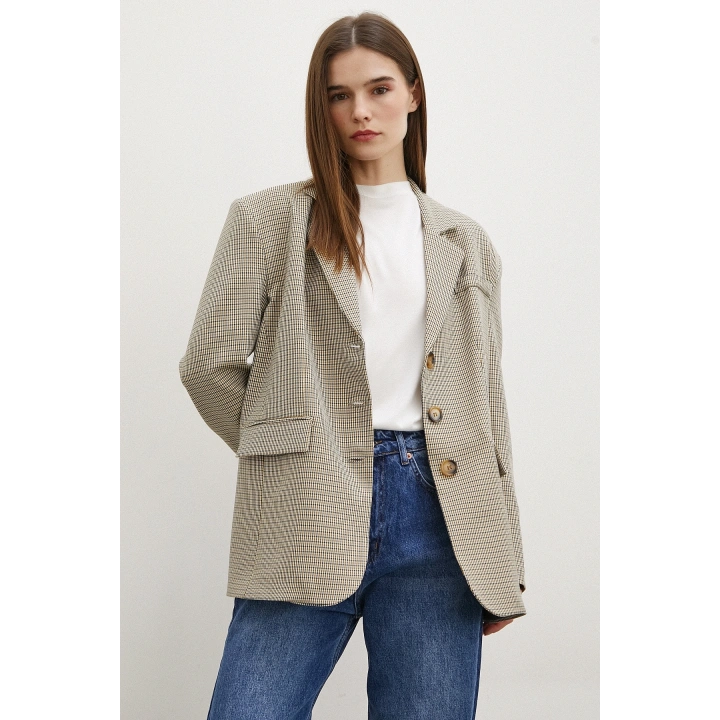 Ekose Blazer Ceket Kahve