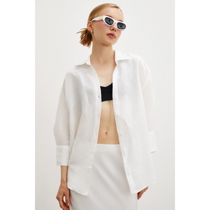 Fakir Kol Keten Gömlek Beyaz