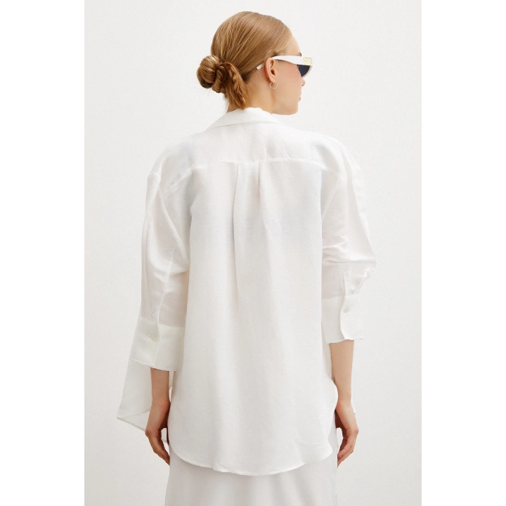 Fakir Kol Keten Gömlek Beyaz