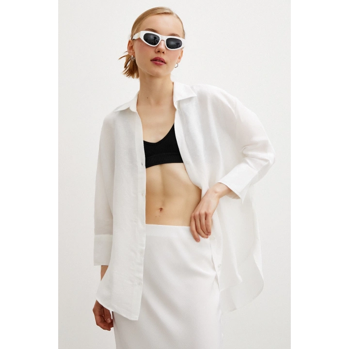 Fakir Kol Keten Gömlek Beyaz