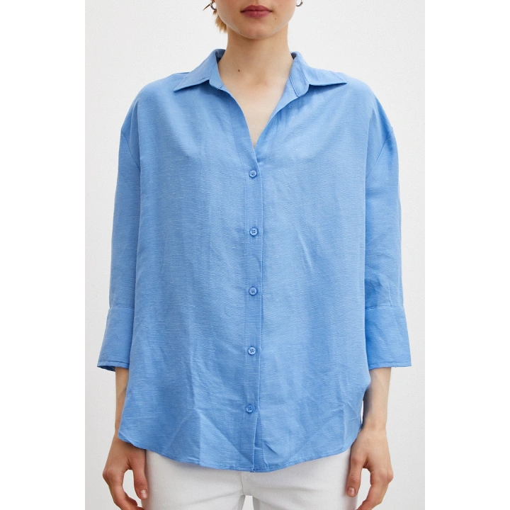 Fakir Kol Keten Gömlek Mavi