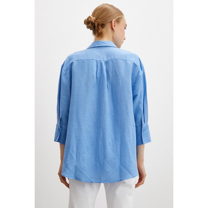 Fakir Kol Keten Gömlek Mavi