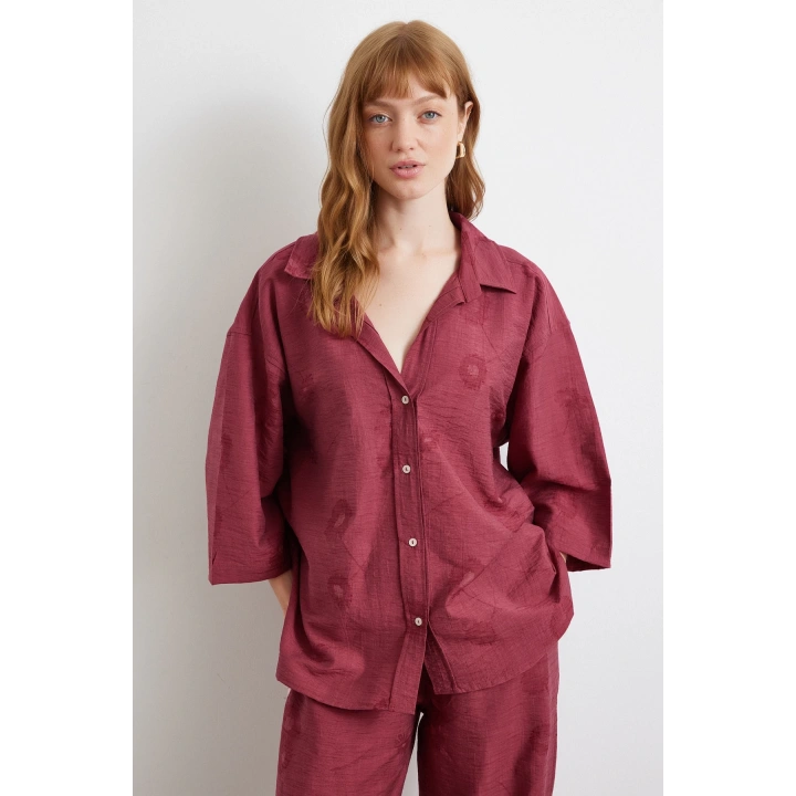 Fakir Kol Oversize Gömlek Bordo