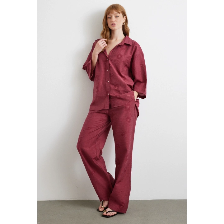 Fakir Kol Oversize Gömlek Bordo