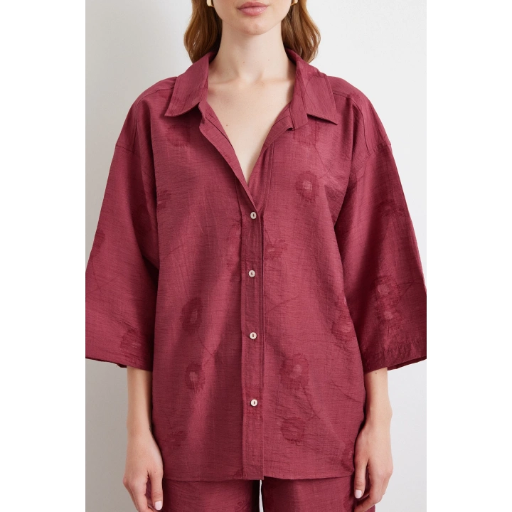 Fakir Kol Oversize Gömlek Bordo