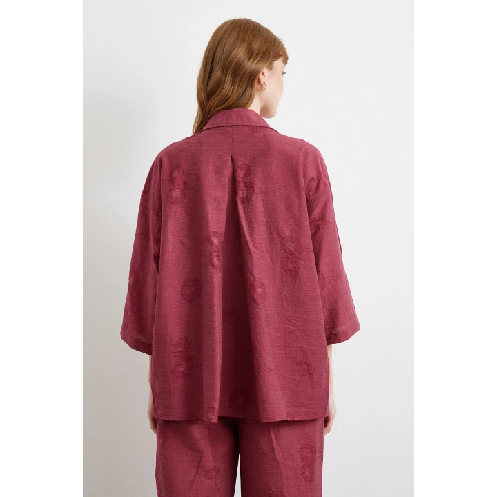 Fakir Kol Oversize Gömlek Bordo