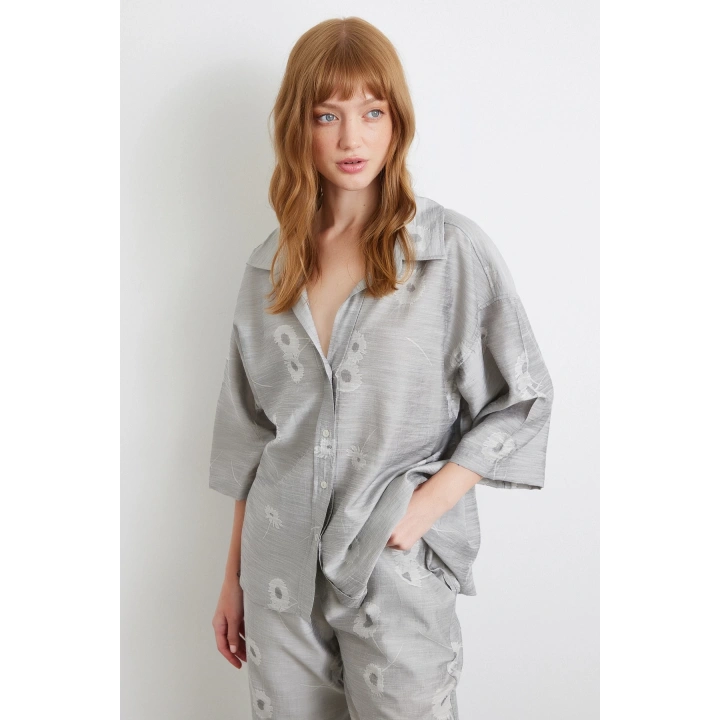 Fakir Kol Oversize Gömlek Gri