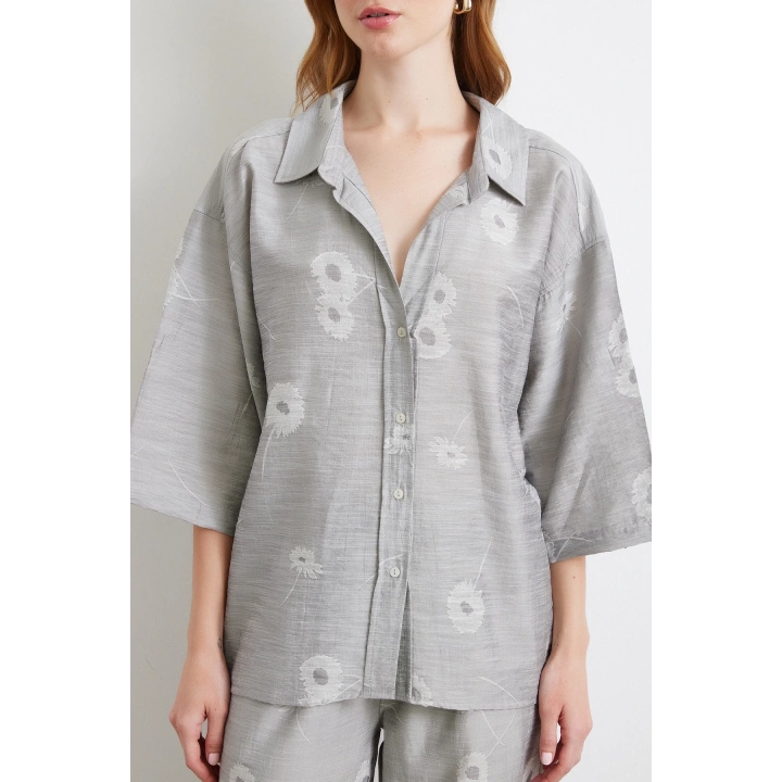Fakir Kol Oversize Gömlek Gri