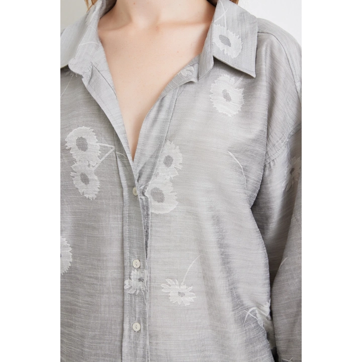 Fakir Kol Oversize Gömlek Gri