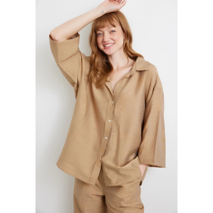 Fakir Kol Oversize Gömlek Kahve