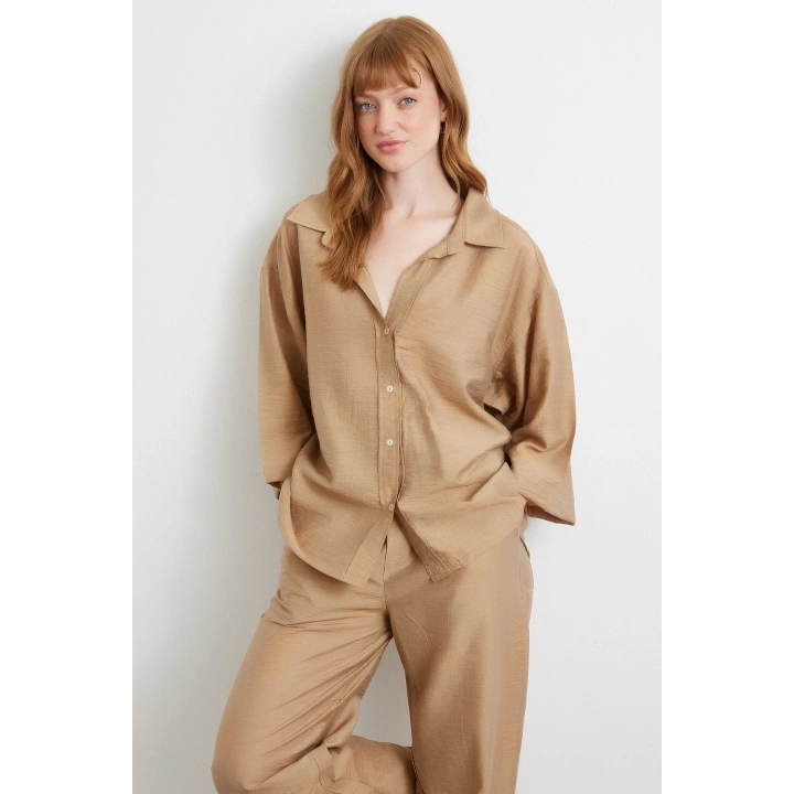 Fakir Kol Oversize Gömlek Kahve